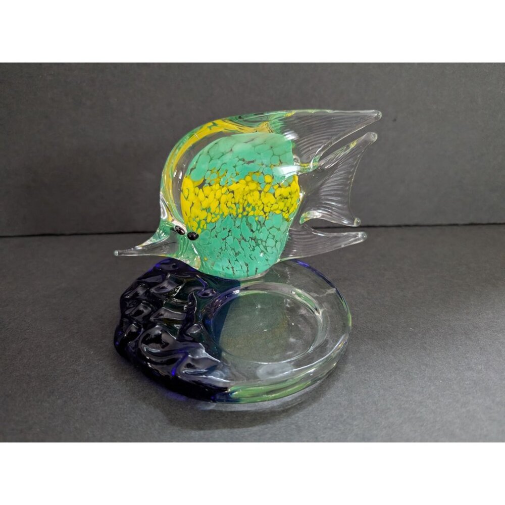 Partylite Glass Angelfish Figurine With Blue & Green Base